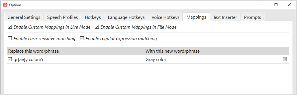 regex mappings